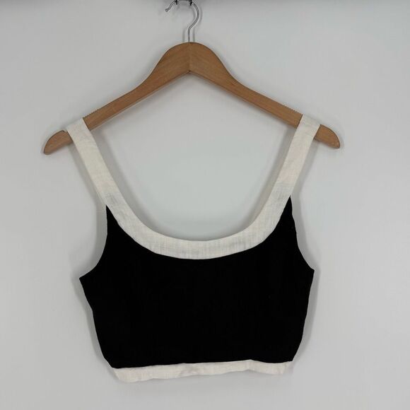 Lulus Instinctively Chic Black and White Linen Sleeveless Cropped Top | Small - Picture 3 of 8